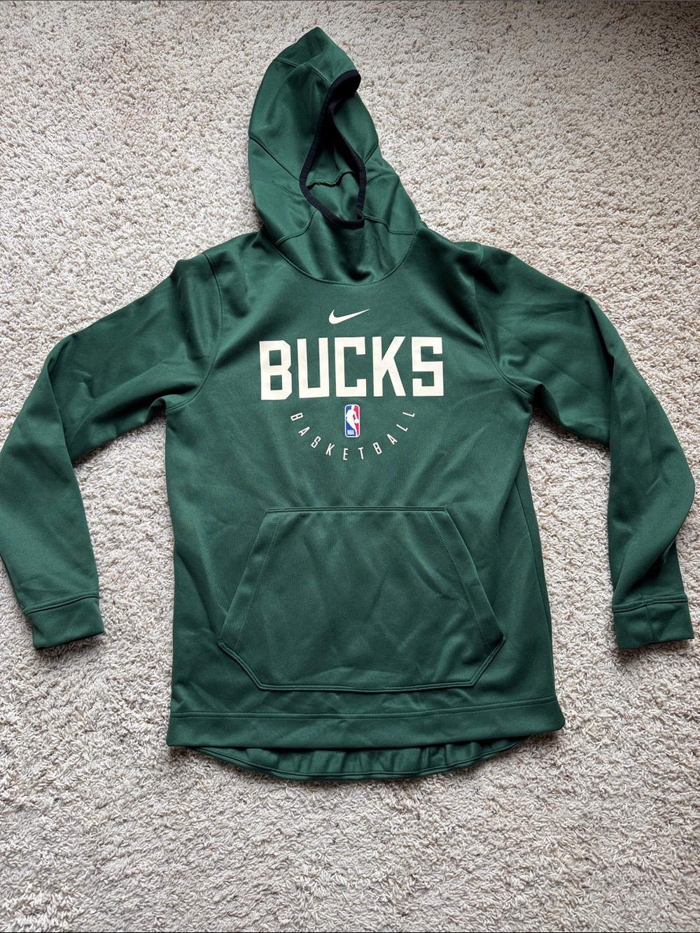 Nike Men's Green Milwaukee Bucks Zip-Up Dri-fit Hoodie with White Logo Men’s Sm